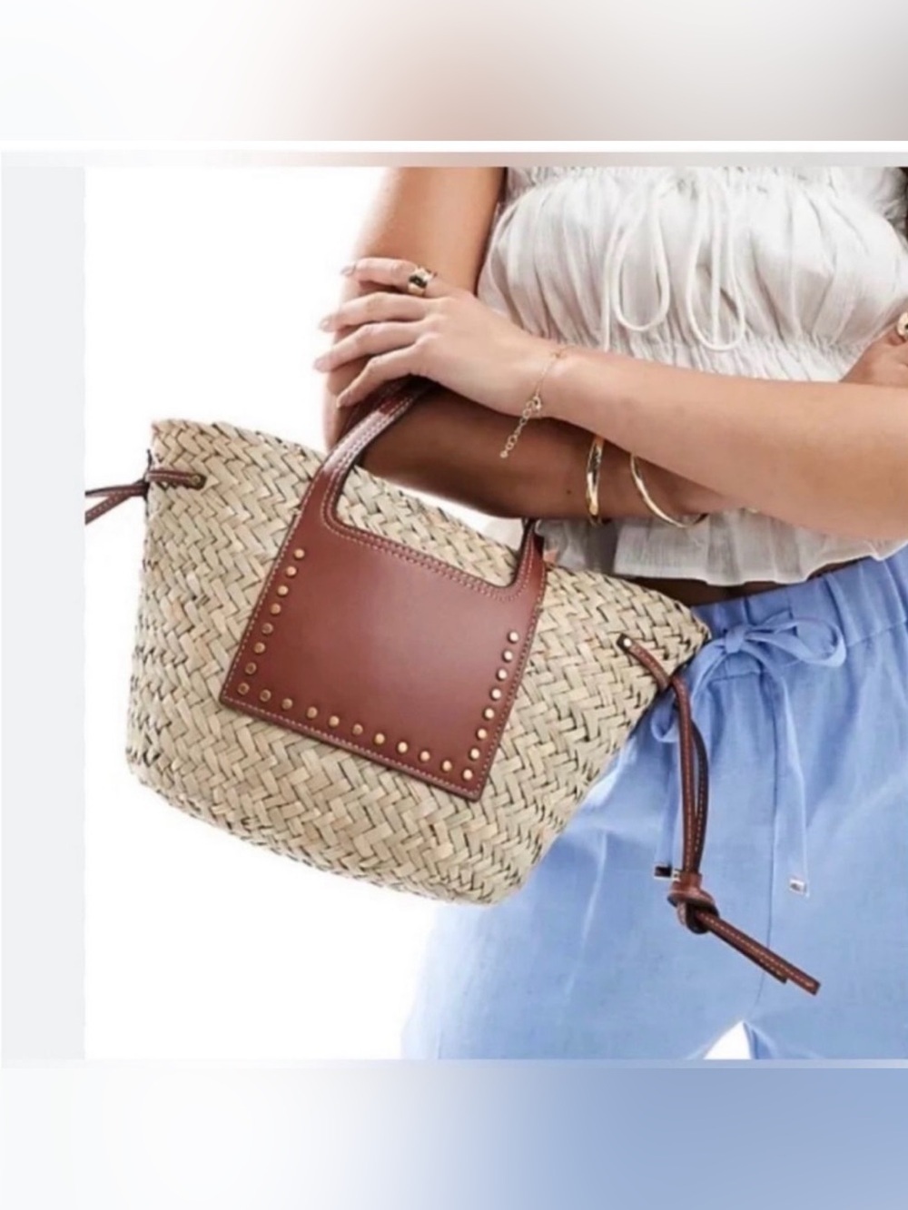 HOUSE OF HARLOW 1960 STRAW FAUX LEATHER CROSSBODY BAG TOTE SATCHEL
